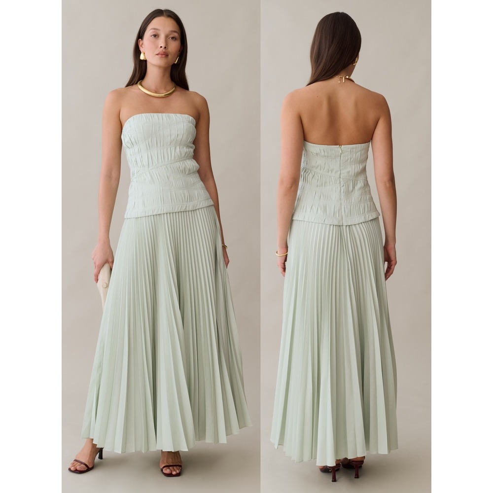 NWT o.p.t Ada Strapless Pleated Maxi Dress in Sea Foam - Size 2
